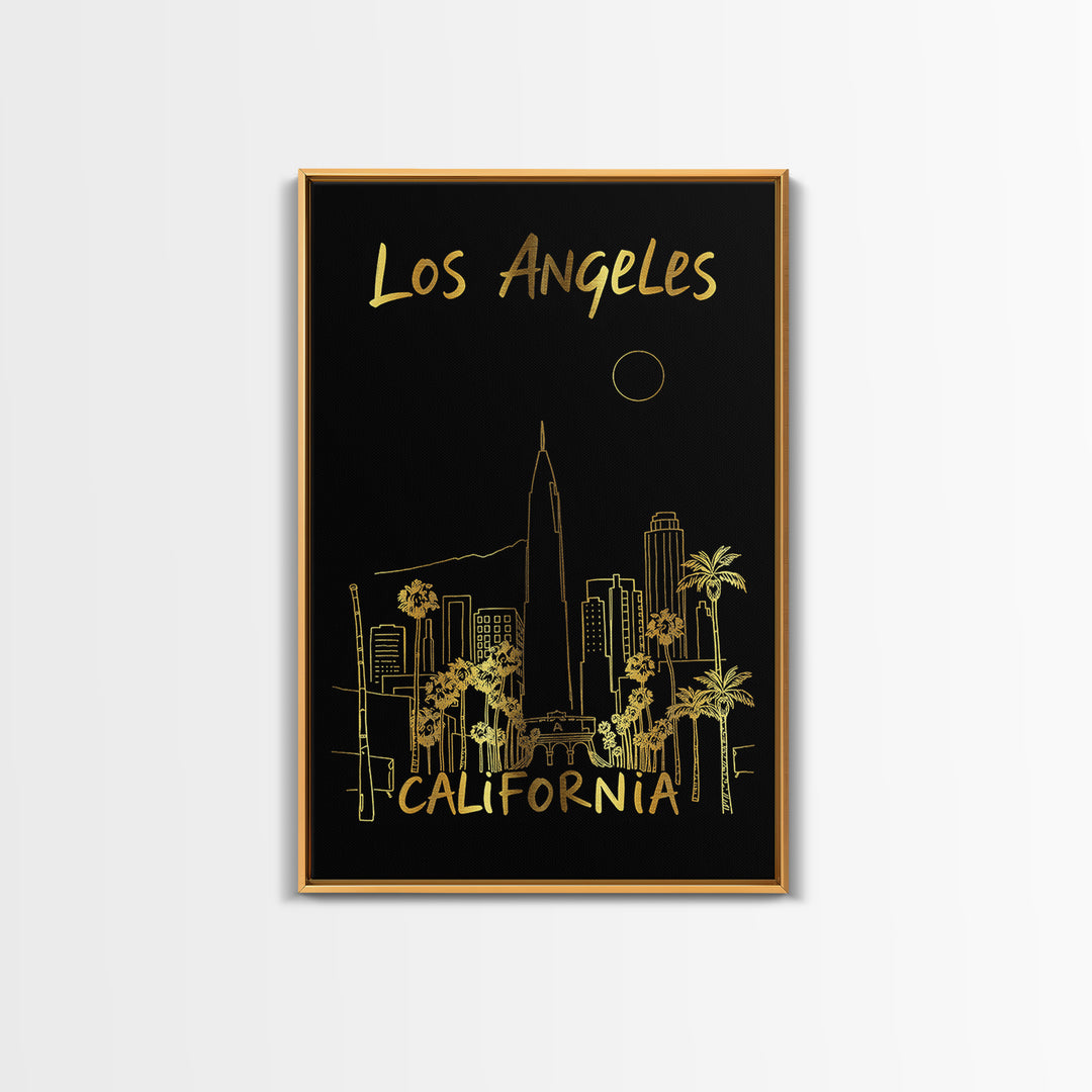 Los Angeles California Travel Poster, Canvas Print, Dark Background Poster Art, Los Angeles Art Print, Watercolor Urban Skyline