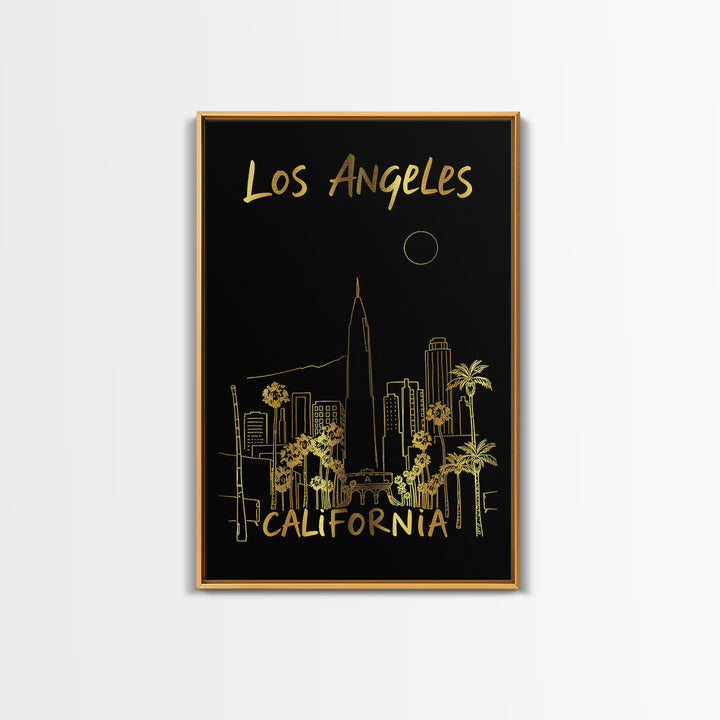 Los Angeles California Travel Poster, Canvas Print, Dark Background Poster Art, Los Angeles Art Print, Watercolor Urban Skyline