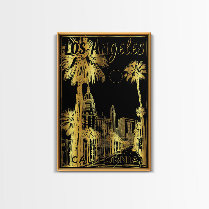 Los Angeles Travel Poster, Canvas Print, Dark Background Poster Art, Los Angeles City Art, Living Room Wall Art, Retro Travel Print