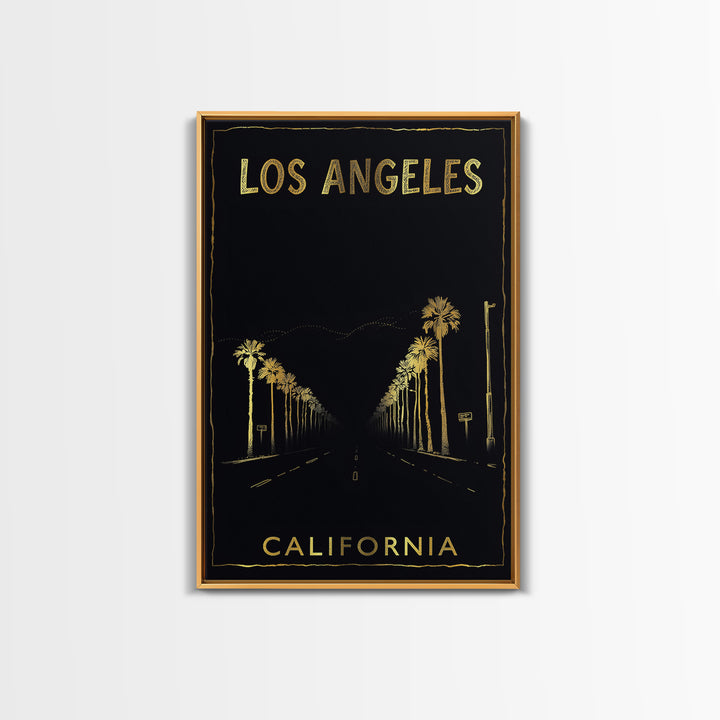 Los Angeles Travel Poster, Canvas Print, Gold Sketch Wall Art, Los Angeles City Art, City Art Print, City Travel Prints, Modern Wall Decor