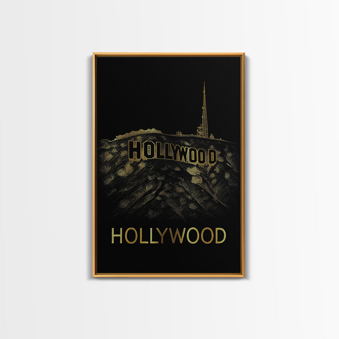 Los Angeles Travel Poster, Canvas Print, Gold Sketch Wall Art, Los Angeles Poster Print, Vintage City Poster, Retro Travel Print