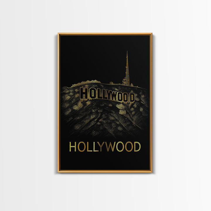 Los Angeles Travel Poster, Canvas Print, Gold Sketch Wall Art, Los Angeles Poster Print, Vintage City Poster, Retro Travel Print