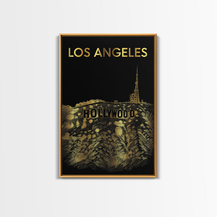 Los Angeles Travel Poster, Canvas Print, Black And Gold Line Art, Los Angeles Poster Print, Mid Century Wall Art, Travel Art Print