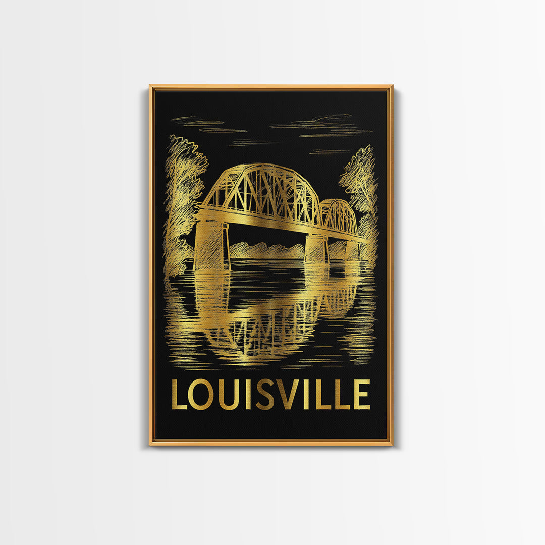 Louisville Travel Poster, Canvas Print, Black And Gold Line Art, Louisville Art Print, Travel Poster Art, Living Room Wall Art