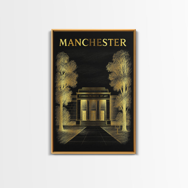 Manchester New Hampshire Travel Poster, Canvas Print, Black And Gold Line Art, Manchester Wall Art, Art Print, Wall Decor, Travel Poster Set