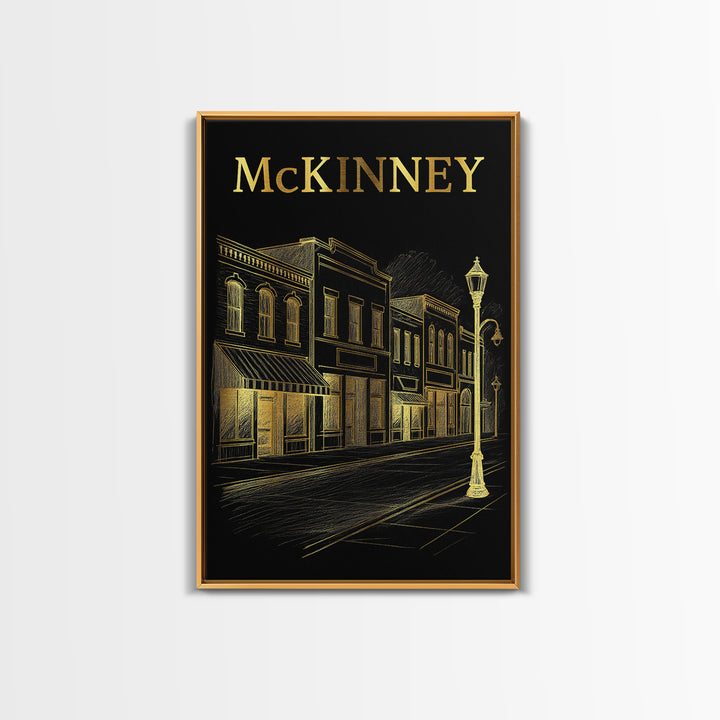 Mckinney Texas Travel Poster, Canvas Print, Elegant Gold City Art, Mckinney Wall Art, Fine Art Print, City Illustration, Vintage Travel Art