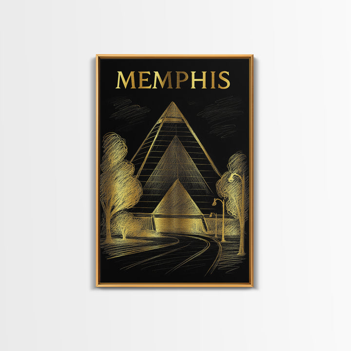 Memphis Tennessee Travel Poster, Canvas Print, Gold Sketch Wall Art, Memphis Travel Art, Eclectic Wall Decor, Travel Wall Decor, Poster Art