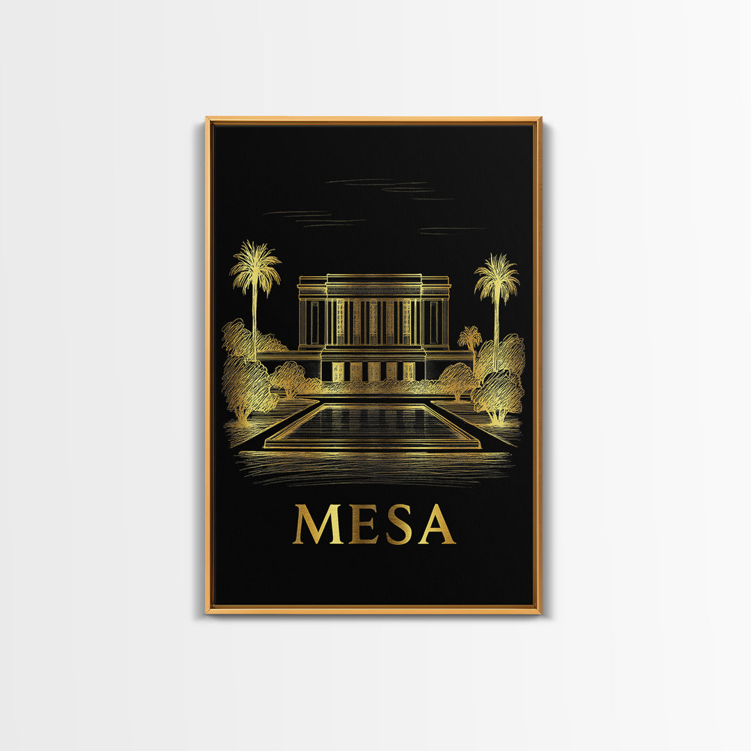 Mesa Travel Poster, Framed Canvas Print, Elegant Gold City Art, Mesa Wall Art, Travel Art Print, Vintage Travel Art, Vintage Travel Print