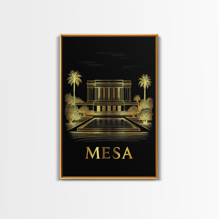 Mesa Travel Poster, Framed Canvas Print, Elegant Gold City Art, Mesa Wall Art, Travel Art Print, Vintage Travel Art, Vintage Travel Print