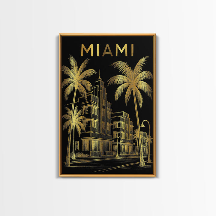 Miami Florida Travel Poster, Canvas Print, Dark Background Poster Art, Miami Wall Art, Travel Art Print, Vintage City Art