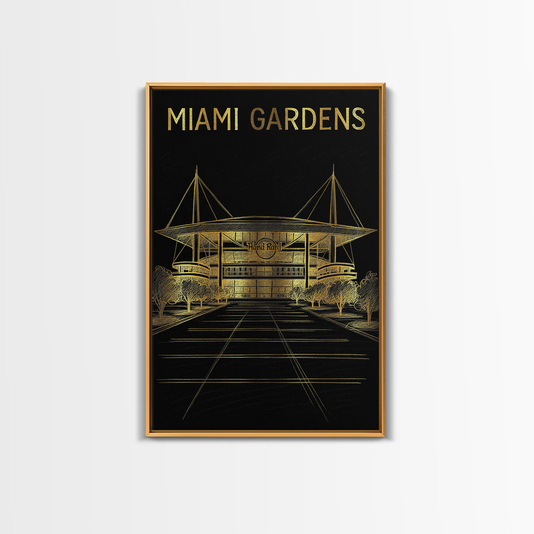 Miami Gardens Florida Travel Poster, Canvas Print, Black And Gold Line Art, Miami Gardens City Art, Retro Travel Print, Modern Wall Decor