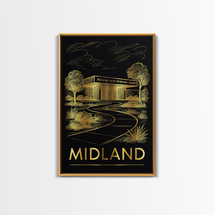 Midland Travel Poster, Framed Canvas Print, Dark Background Poster Art, Midland City Art, Vintage City Art, Vintage City Poster