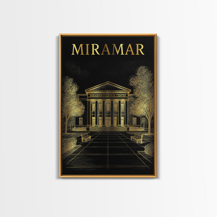 Miramar Florida Travel Poster, Canvas Print, Gold Sketch Wall Art, Miramar Wall Art, Home Office Decor, Fine Art Print, Gift For Travelers