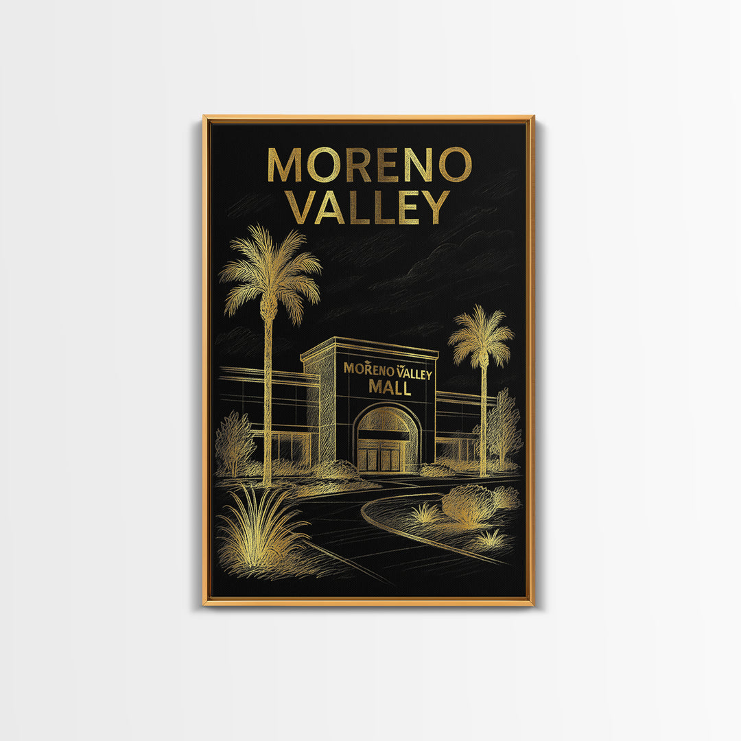 Moreno Valley California Travel Poster, Canvas Print, Black And Gold Line Art, Moreno Valley Art Print, Travel Art Print, Modern Wall Decor