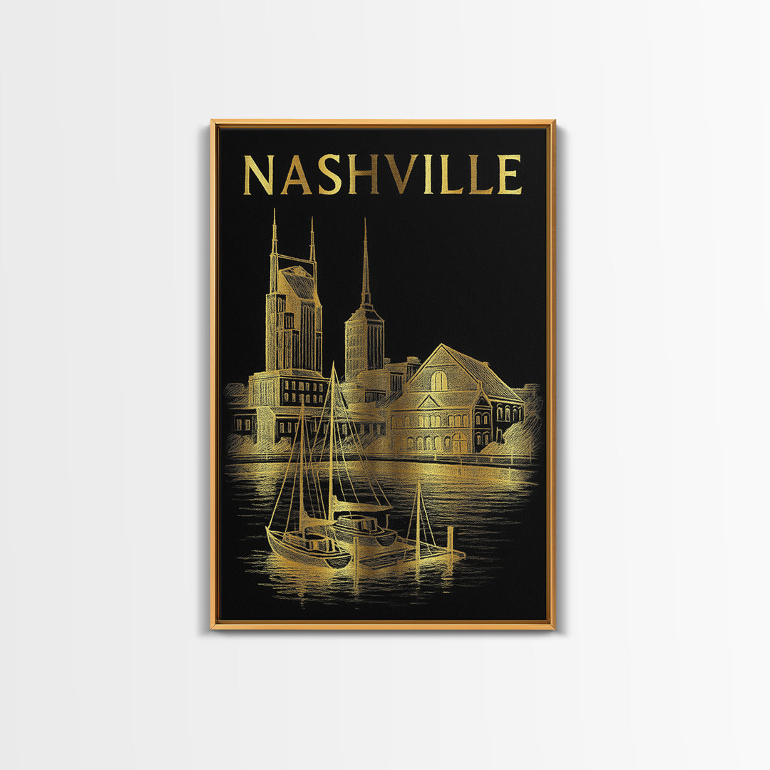 Nashville Tennessee Travel Poster, Canvas Print, Dark Background Poster Art, Nashville Travel Art, Travel Wall Decor, Home Office Decor