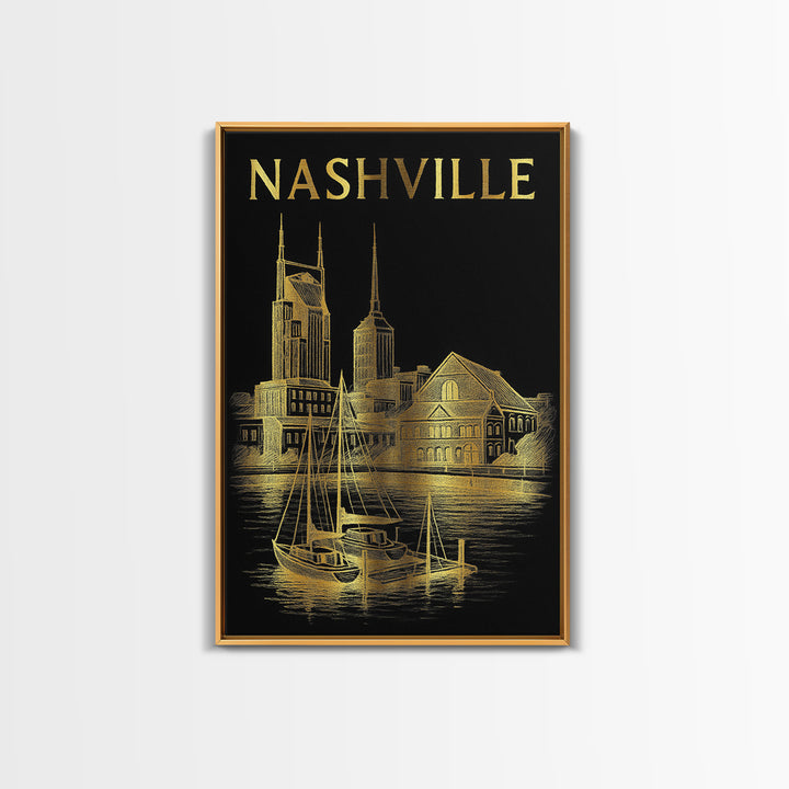 Nashville Tennessee Travel Poster, Canvas Print, Dark Background Poster Art, Nashville Travel Art, Travel Wall Decor, Home Office Decor