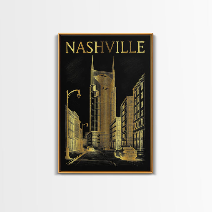 Nashville Travel Poster, Canvas Print, Dark Background Poster Art, Nashville City Art, Wanderlust Decor, Living Room Wall Art, Design 3