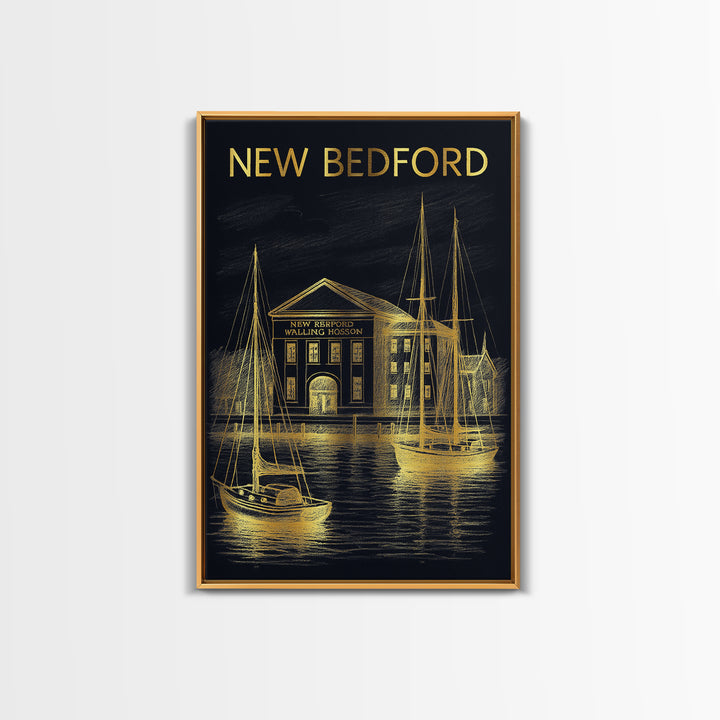 New Bedford Massachusetts Travel Poster, Canvas Print, Gold Sketch Wall Art, New Bedford City Art, Poster Art, Wanderlust Decor