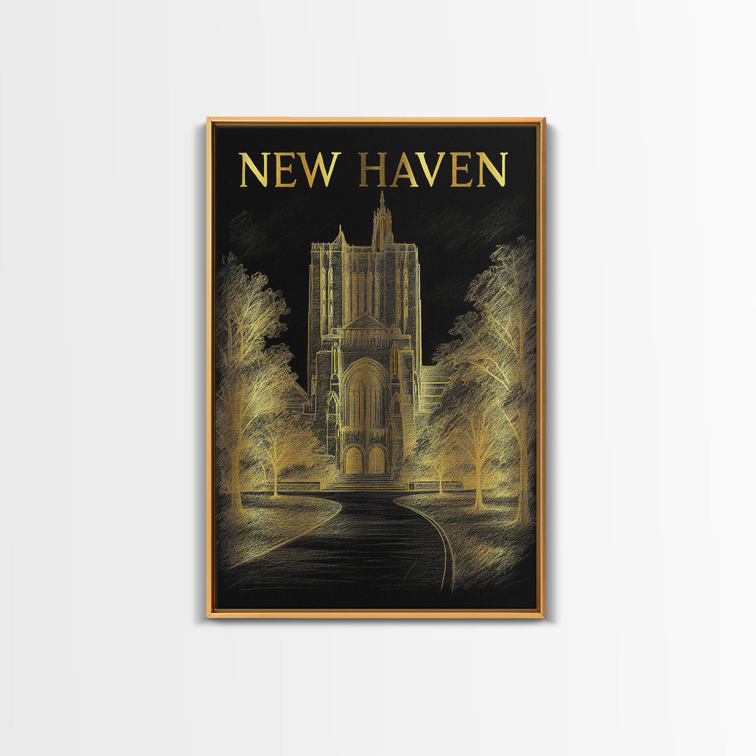 New Haven Connecticut Travel Poster, Canvas Print, Dark Background Poster Art, New Haven Travel Art, Modern Wall Decor, Eclectic Wall Decor