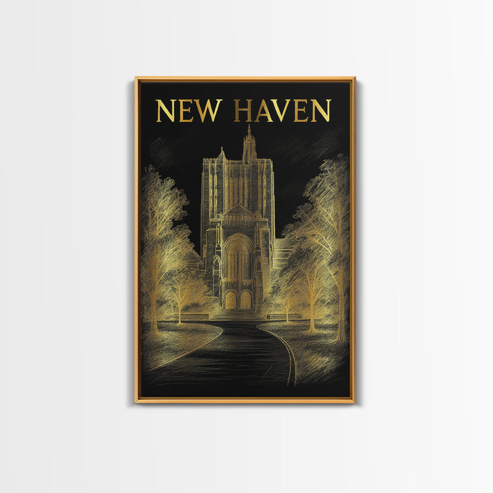 New Haven Connecticut Travel Poster, Canvas Print, Dark Background Poster Art, New Haven Travel Art, Modern Wall Decor, Eclectic Wall Decor