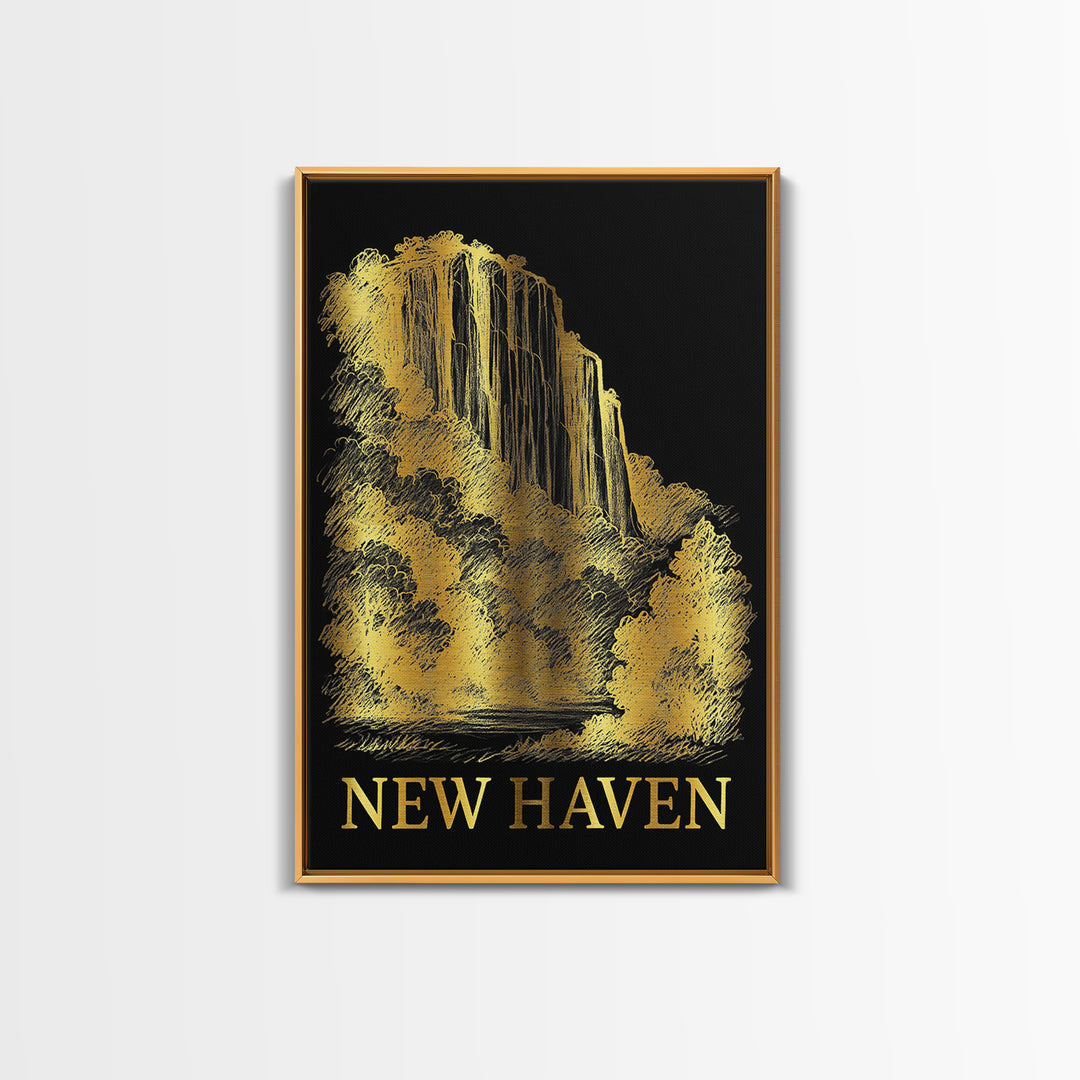 New Haven Travel Poster, Framed Canvas Print, Dark Background Poster Art, New Haven Travel Art, Vintage City Poster, Vintage City Art