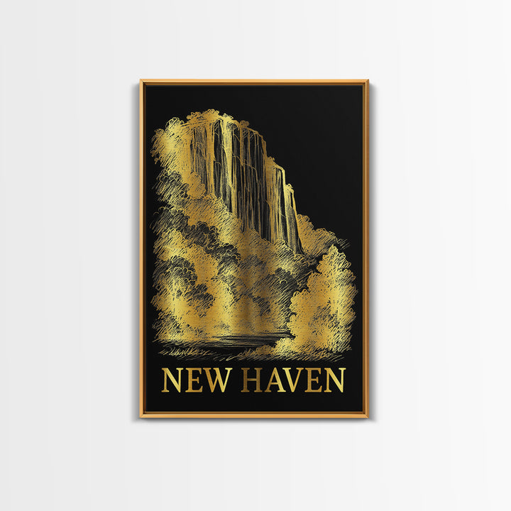 New Haven Travel Poster, Framed Canvas Print, Dark Background Poster Art, New Haven Travel Art, Vintage City Poster, Vintage City Art