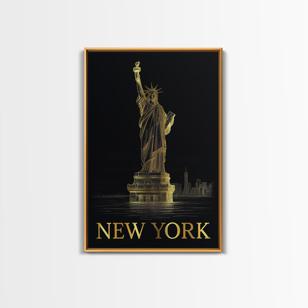 New York Travel Poster, Canvas Print, Gold Sketch Wall Art, New York Poster Print, Living Room Wall Art, Travel Wall Art, Gift For Travelers