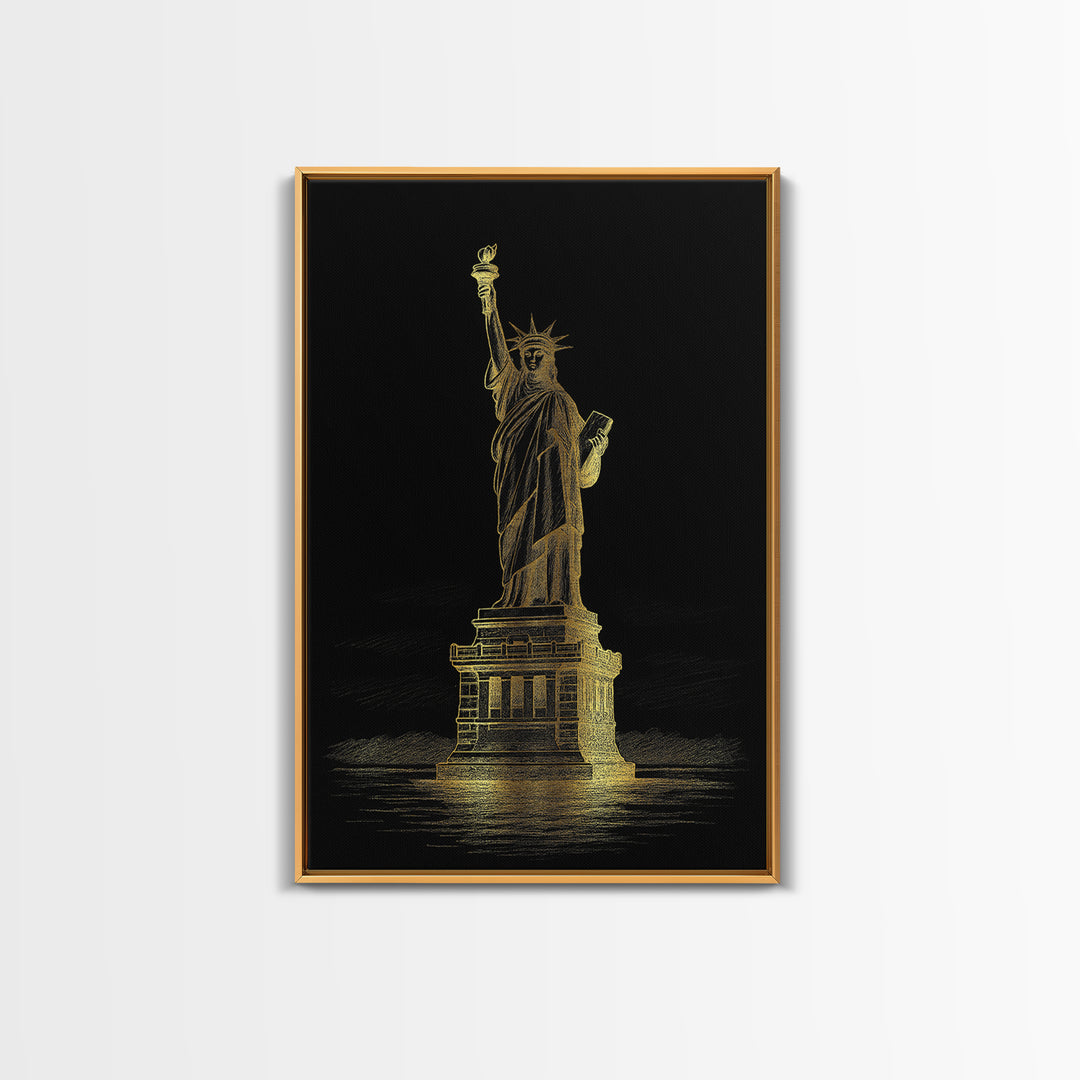 New York Travel Poster, Framed Canvas Print, Black And Gold Line Art, New York Poster Print, Home Office Decor, Travel Poster Set
