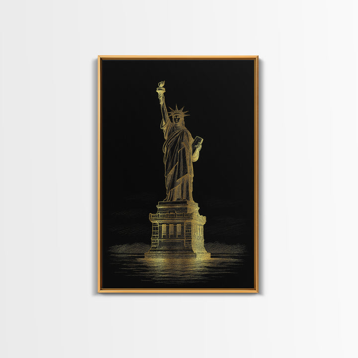 New York Travel Poster, Framed Canvas Print, Black And Gold Line Art, New York Poster Print, Home Office Decor, Travel Poster Set