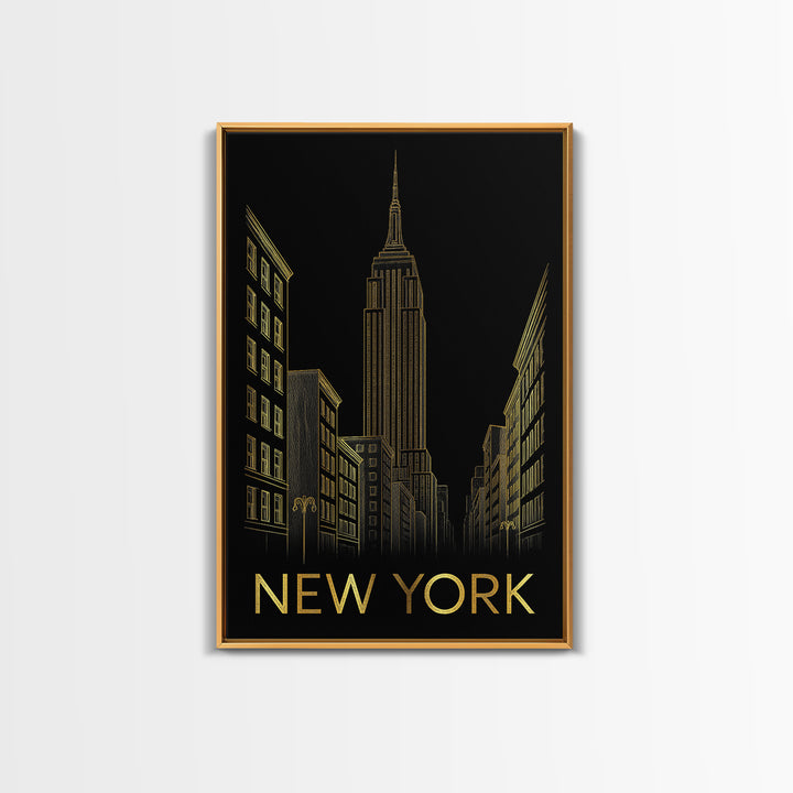 New York Travel Poster, Framed Canvas Print, Black And Gold Line Art, New York Art Print, Fine Art Print, Home Office Decor, Travel Gift