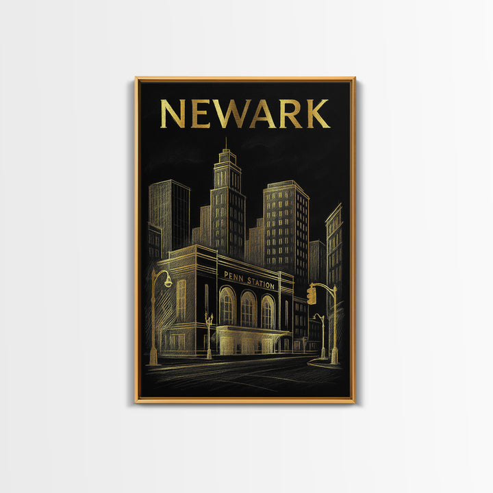 Newark Travel Poster, Canvas Print, Dark Background Poster Art, Newark Poster Print, Travel Art Print, Retro Travel Print, Vintage City Art
