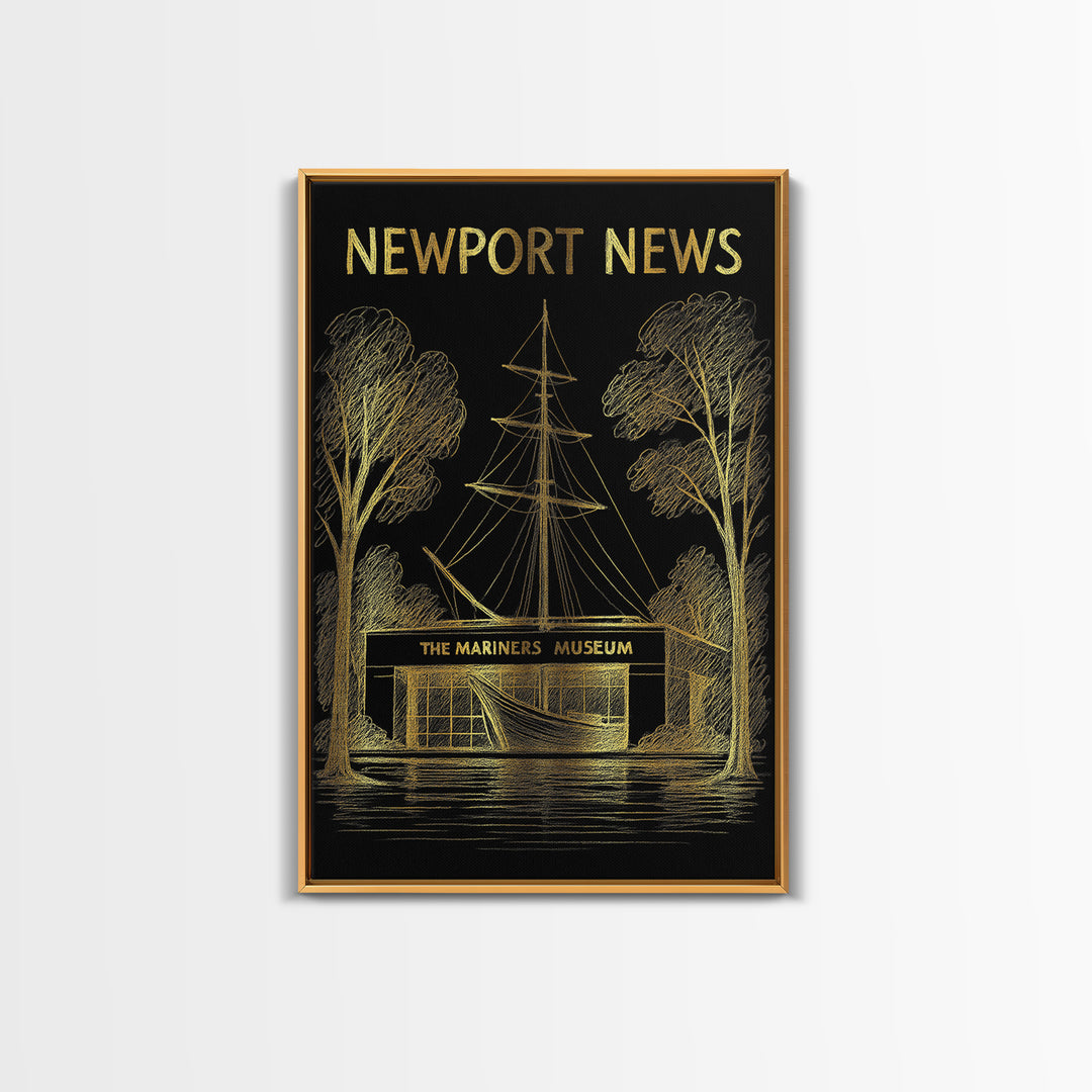 Newport News Virginia Travel Poster, Canvas Print, Dark Background Poster Art, Newport News City Art, Travel Poster Art, Travel Wall Art