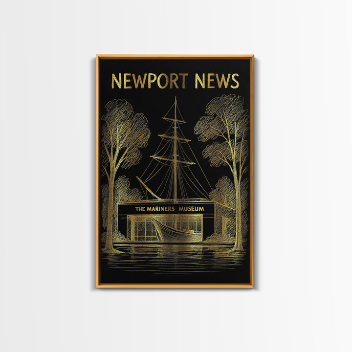 Newport News Virginia Travel Poster, Canvas Print, Dark Background Poster Art, Newport News City Art, Travel Poster Art, Travel Wall Art