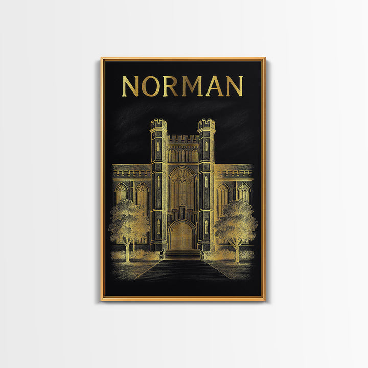 Norman Oklahoma Travel Poster, Canvas Print, Elegant Gold City Art, Norman City Art, Vintage City Poster, Vintage Travel Art, Vintage Poster