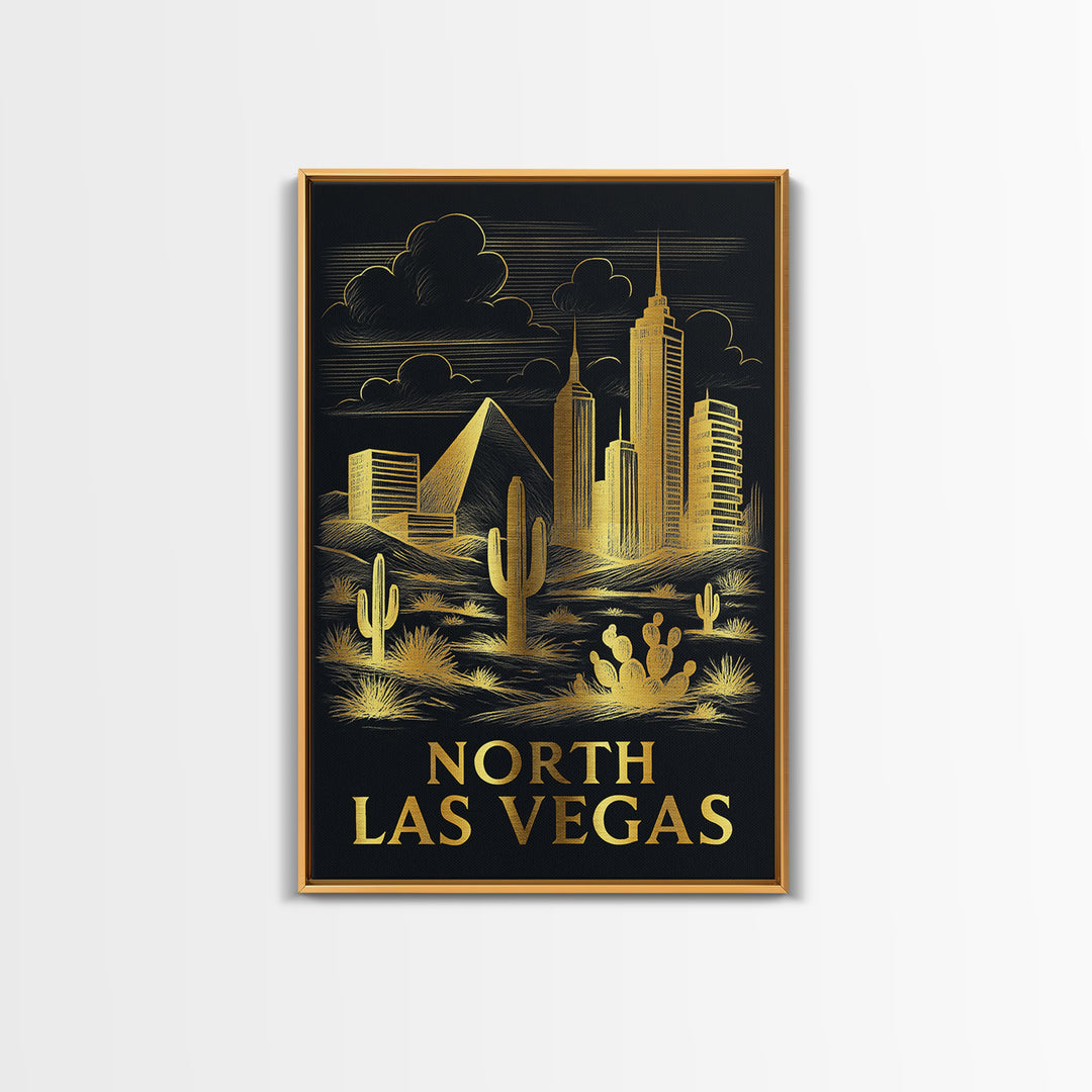 North Las Vegas Travel Poster, Canvas Print, Gold Sketch Wall Art, North Las Vegas City Art, City Travel Prints, Modern Wall Decor