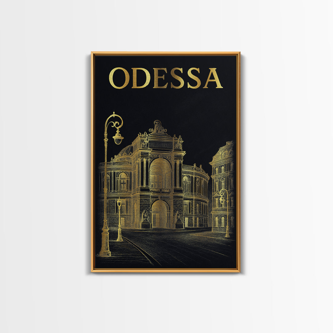 Odessa Texas Travel Poster, Framed Canvas Print, Dark Background Poster Art, Odessa Poster Print, Travel Poster Set, City Illustration