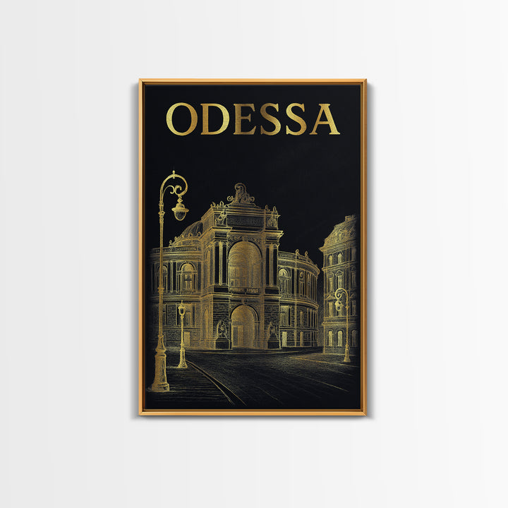 Odessa Texas Travel Poster, Framed Canvas Print, Dark Background Poster Art, Odessa Poster Print, Travel Poster Set, City Illustration