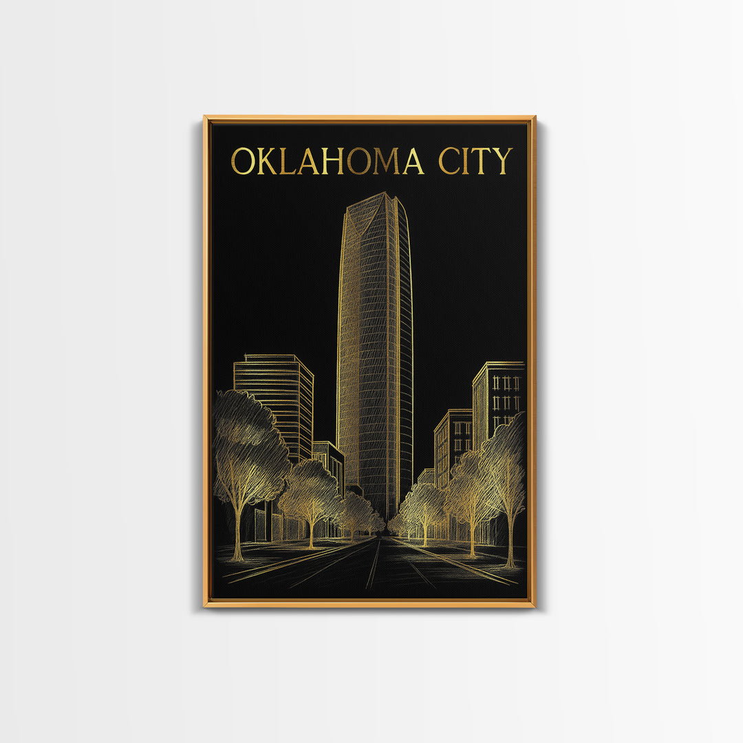 Oklahoma Travel Poster, Canvas Print, Gold Sketch Wall Art, Oklahoma Poster Print, Travel Poster Set, Fine Art Print, Gift For Travelers