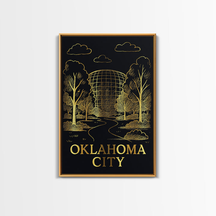 Oklahoma Travel Poster, Framed Canvas Print, Dark Background Poster Art, Oklahoma Wall Art, Home Office Decor, City Art Print, Design 2