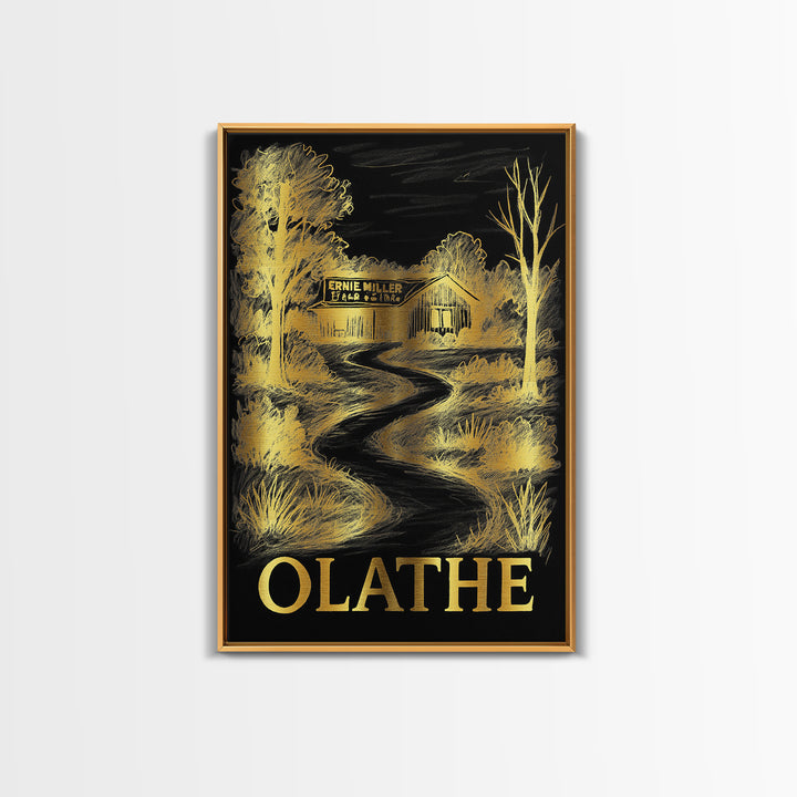 Olathe Travel Poster, Framed Canvas Print, Elegant Gold City Art, Olathe Art Print, Eclectic Wall Decor, Travel Poster Art, Travel Prints