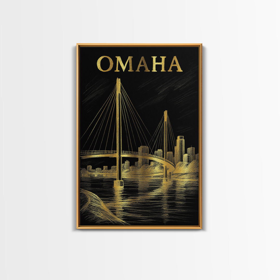 Omaha Nebraska Travel Poster, Canvas Print, Dark Background Poster Art, Omaha Art Print, Travel Print, Vintage Travel Art, Poster Art