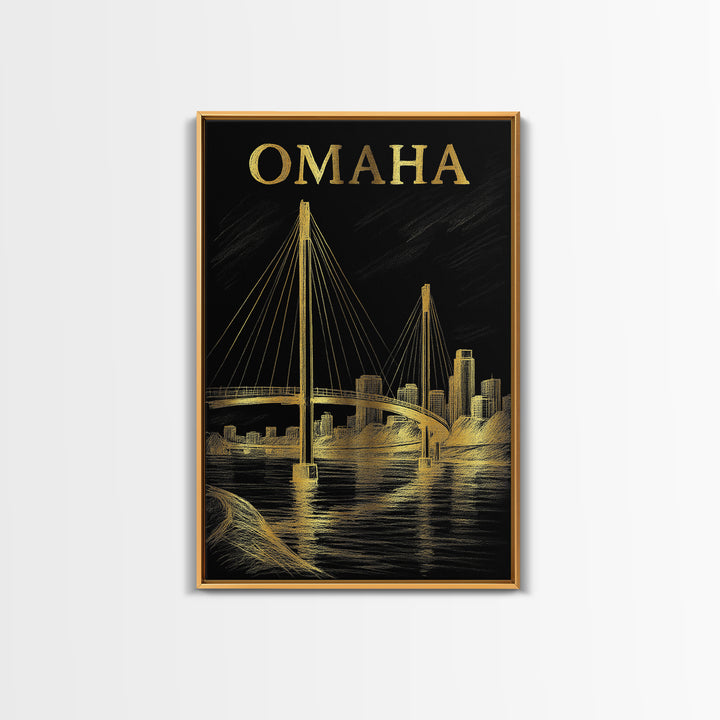 Omaha Nebraska Travel Poster, Canvas Print, Dark Background Poster Art, Omaha Art Print, Travel Print, Vintage Travel Art, Poster Art