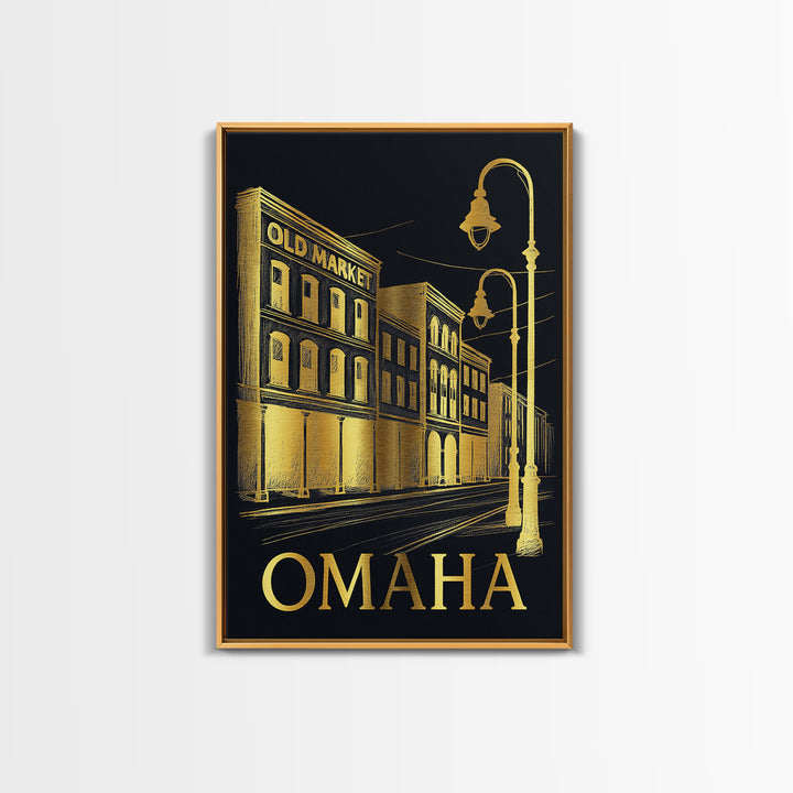 Omaha Travel Poster, Canvas Print, Black And Gold Line Art, Omaha Poster Print, Eclectic Wall Decor, Gift For Travelers, Wanderlust Decor