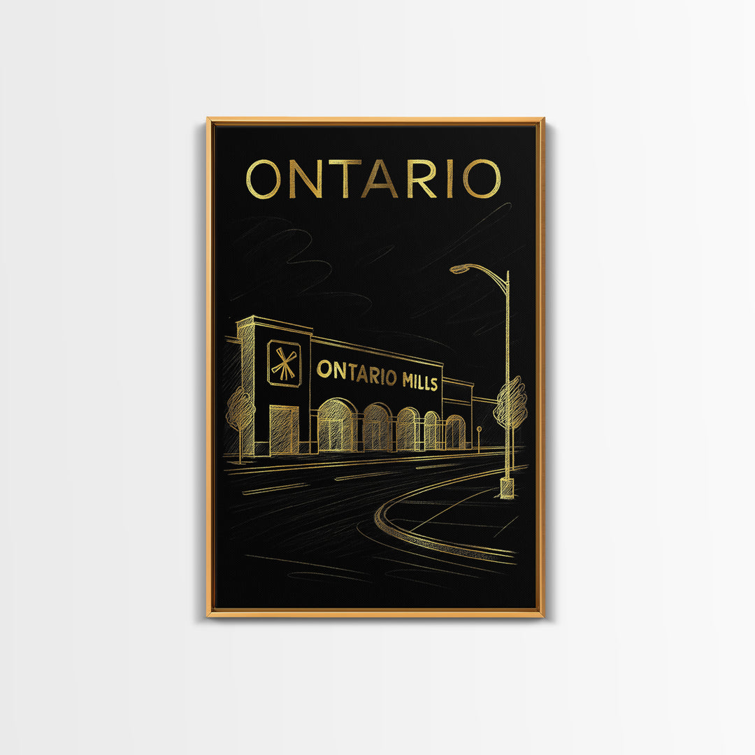 Ontario California Travel Poster, Framed Canvas Print, Black And Gold Line Art, Ontario City Art, Vintage Travel Print, Vintage Travel Art
