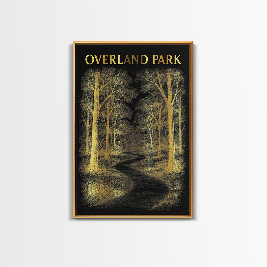 Overland Park Kansas Travel Poster, Canvas Print, Dark Background Poster Art, Overland Park Art Print, Vintage Travel Art, Fine Art Print