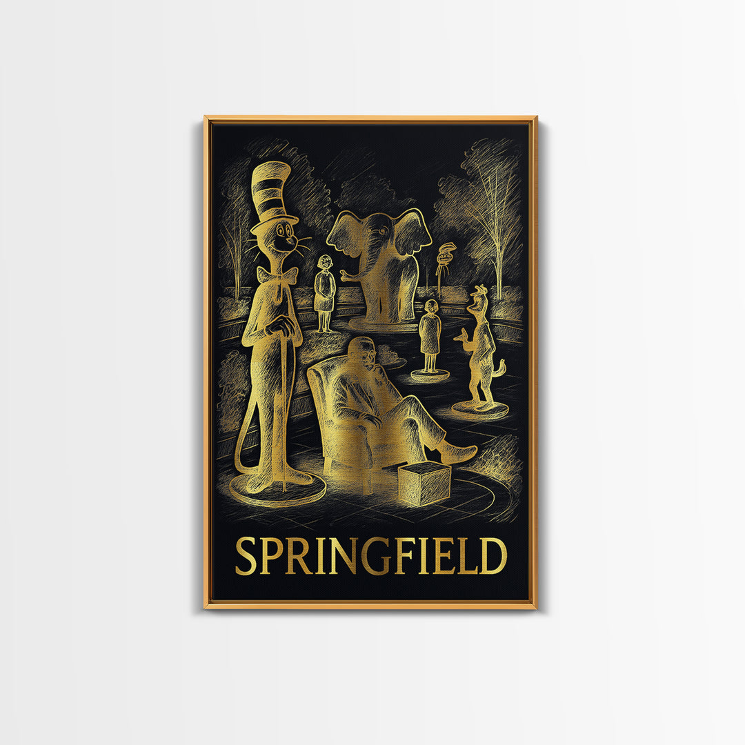 Springfield Travel Poster, Framed Canvas Print, Gold Sketch Wall Art ...