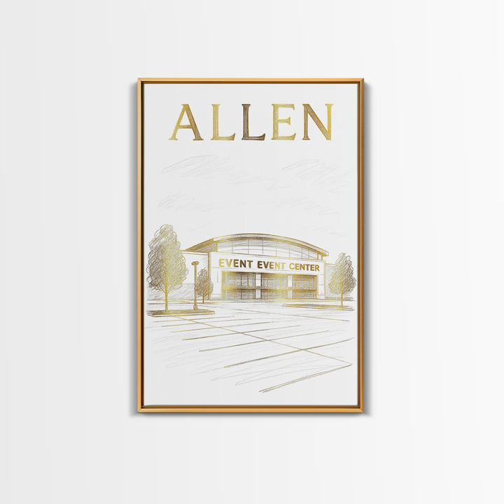 Allen Texas Travel Poster, Canvas Print, Gold Line Drawing Wall Art, Allen Art Print, Office Decor, Wanderlust Decor, Eclectic Wall Decor