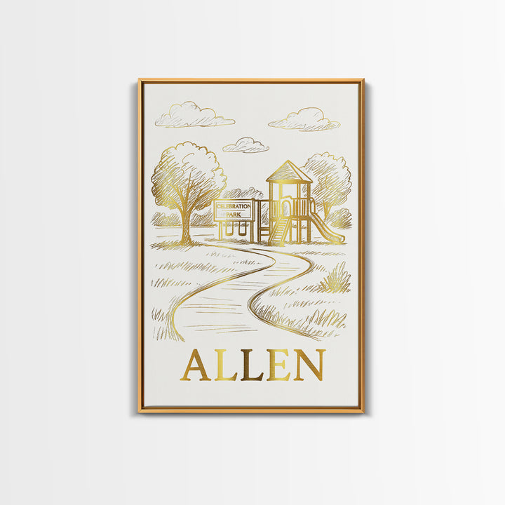 Allen Travel Poster, Framed Canvas Print, Elegant City Illustration, Allen City Art, Living Room Wall Art, Wanderlust Decor, Wall Art