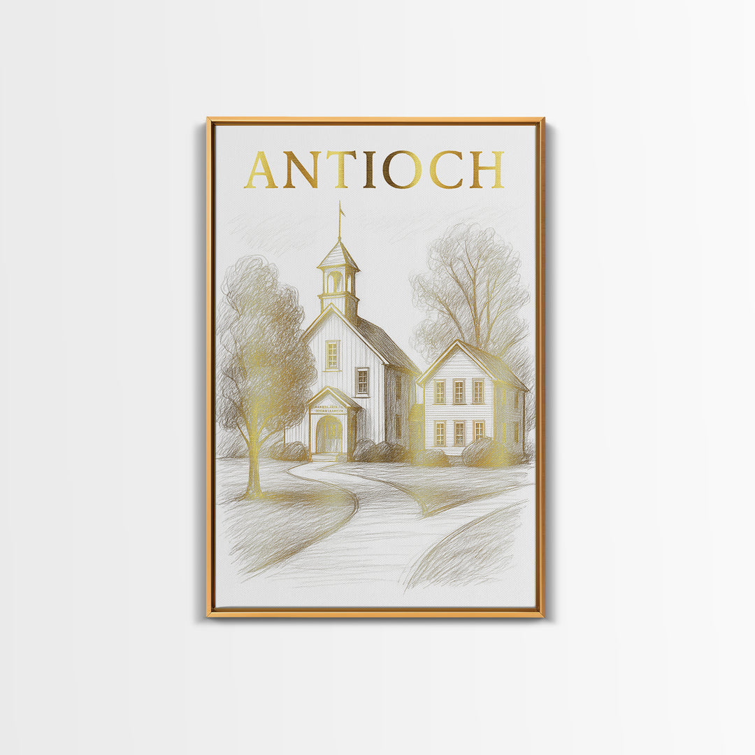 Antioch California Travel Poster, Canvas Print, Gold Line Drawing Wall Art, Antioch Travel Art, Home Office Decor, Eclectic Wall Decor