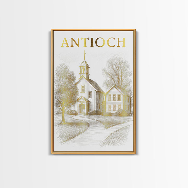Antioch California Travel Poster, Canvas Print, Gold Line Drawing Wall Art, Antioch Travel Art, Home Office Decor, Eclectic Wall Decor